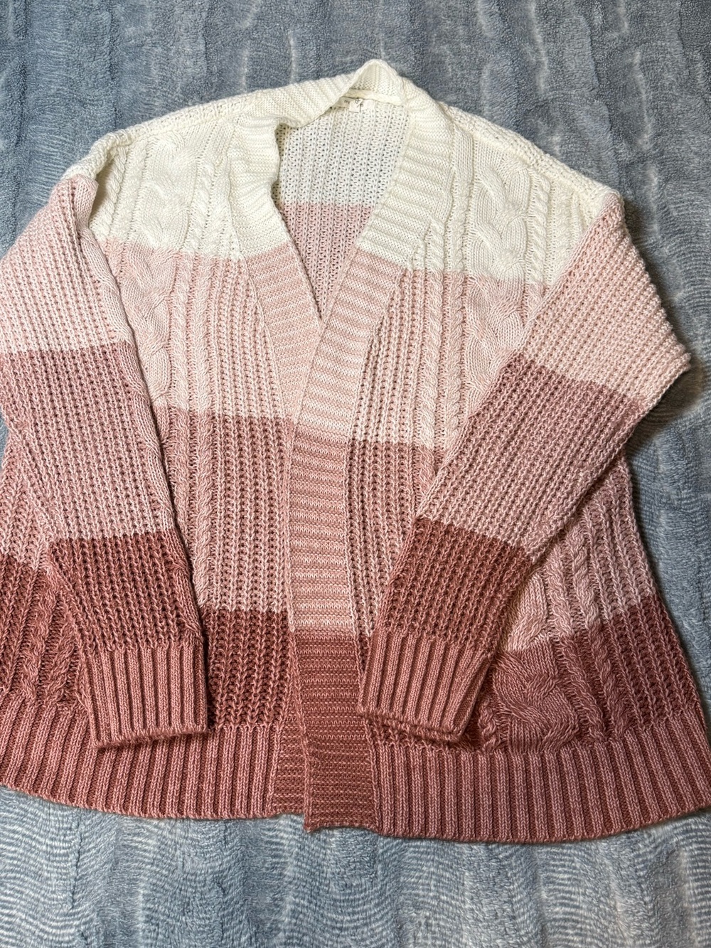 Maurices Pink Ombre Striped Cable Knit Open Cardigan
